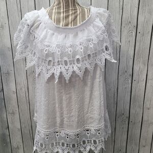 NWT**AUDREY LANE White Lace Summer Blouse, Size-2X